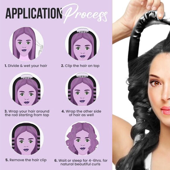 KAV Shadow Black Heatless Curling Rod Set - Pure Mulberry Silk Hair Roller 4pcs - Picture 3 of 4